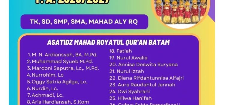  Asatidz Mahad Royatul Qur’an Batam Tingkat TK, SD, SMP, SMA dan Mahad Aly (Perguruan Tinggi)